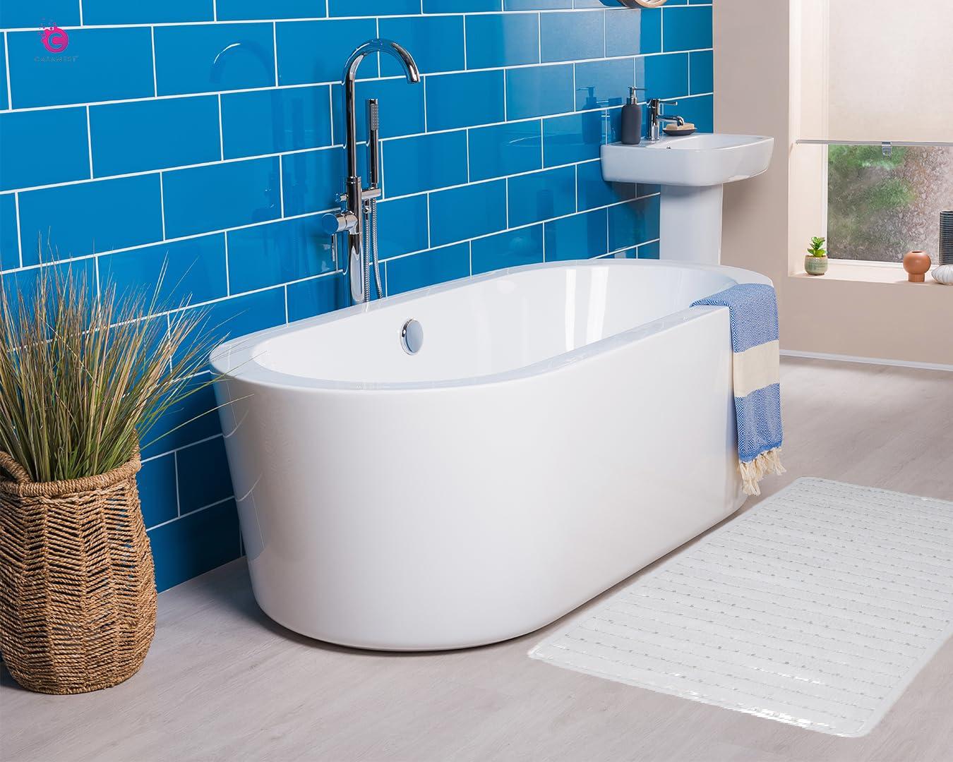 CASA-NEST CASA-NEST Anti-Slip Mat for Bath and Bathroom Shower Mat Anti Slip Mat with Vacuum pasteing & Drain Holes Size - 37x70 cm (White)