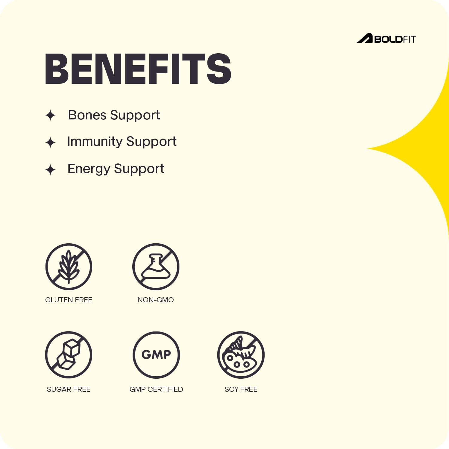 Boldfit Boldfit Vitamin D Supplement Vitamin D3 K2 MK7 & Vitamin B12 Supplement for Men & Women Energy Support, Bone Health, Immune Support, Daily Vitamin D Supplement for Wellness -120 Veg Tablets