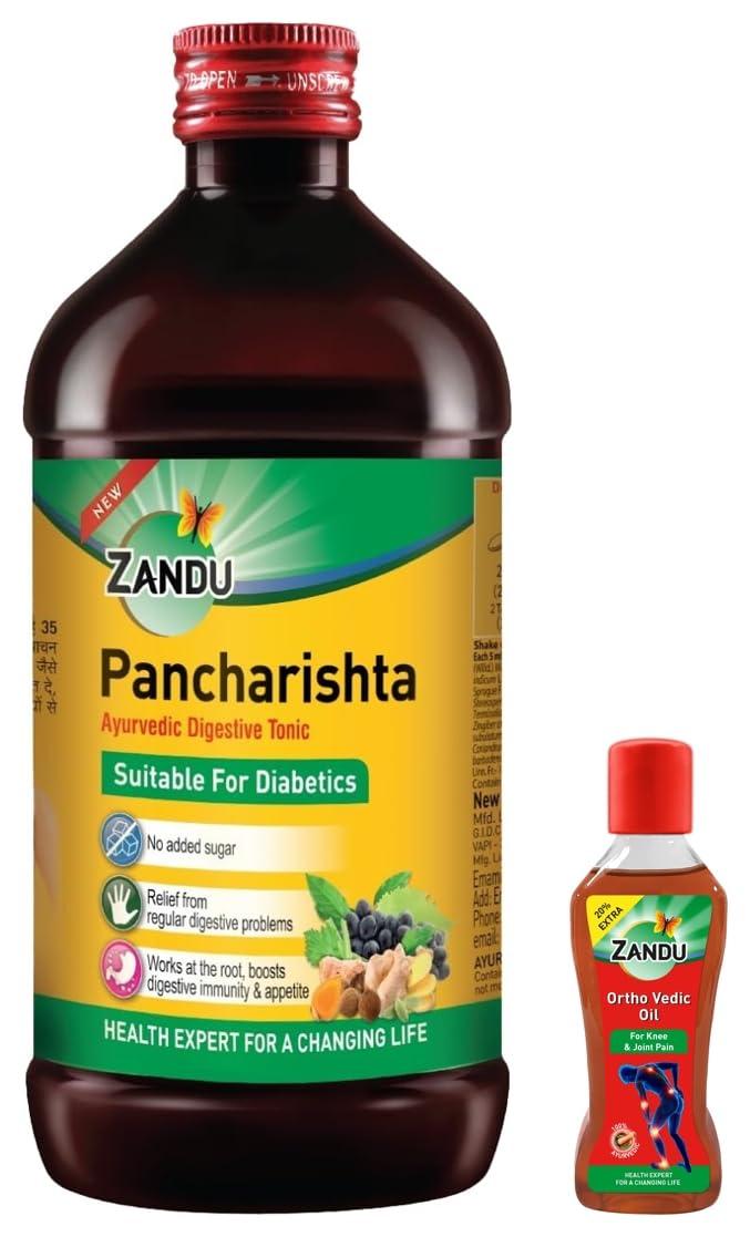 Zandu Zandu Ortho Vedic Oil - 120ml & Zandu Pancharishta Suitable for Diabetics, Sugarfree 450ml COMBO