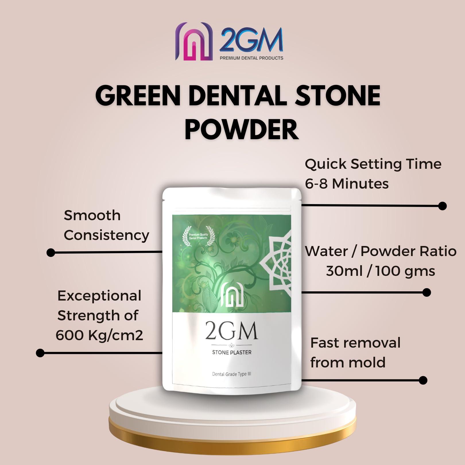 2GM 2GM Dental Stone Powder for Prosthetic Teeth Making, Used for Study, Casting Models & Dentist Laboratory Operations, Idols Leg/Hand Casting, Gypsum Powders, Type III, Pack of 1 (3 Kg) (Green)