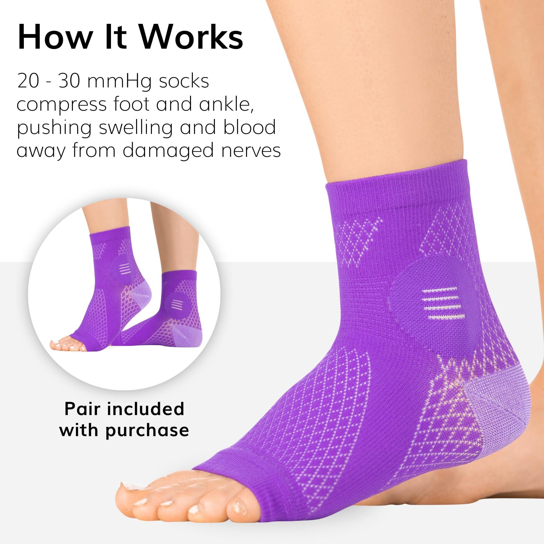 BraceAbility BraceAbility Neuropathy Socks for Women and Men - Toeless Compression Foot Neuropathy Socks, Peripheral Neuropathy Socks, Diabetic Neuropathy Socks, Arthritis Socks (XL - Purple)