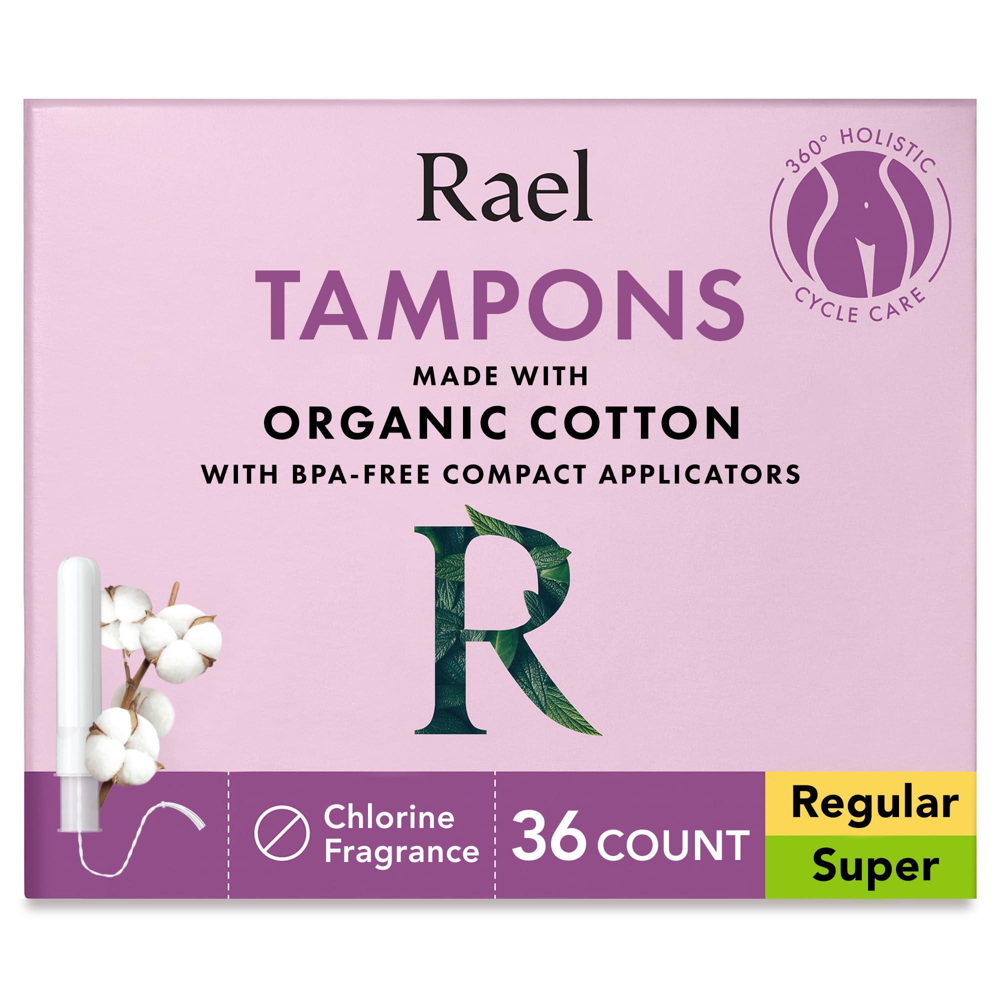 Rael Rael Organic Cotton Compact Tampons - Regular & Super Size, Plant Based Applicator, Chlorine Free, Compact Applicator with Leak Locker Technology (36 Count)