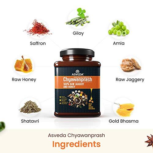 Asveda Asveda Adults and Kid's Sugar Free Chyawanprash with Sona Chandi Bhasma, Jaggery & Raw Honey in Glass Jar for Immunity Booster (1 Kg, 500 gm Each) - Pack of 2
