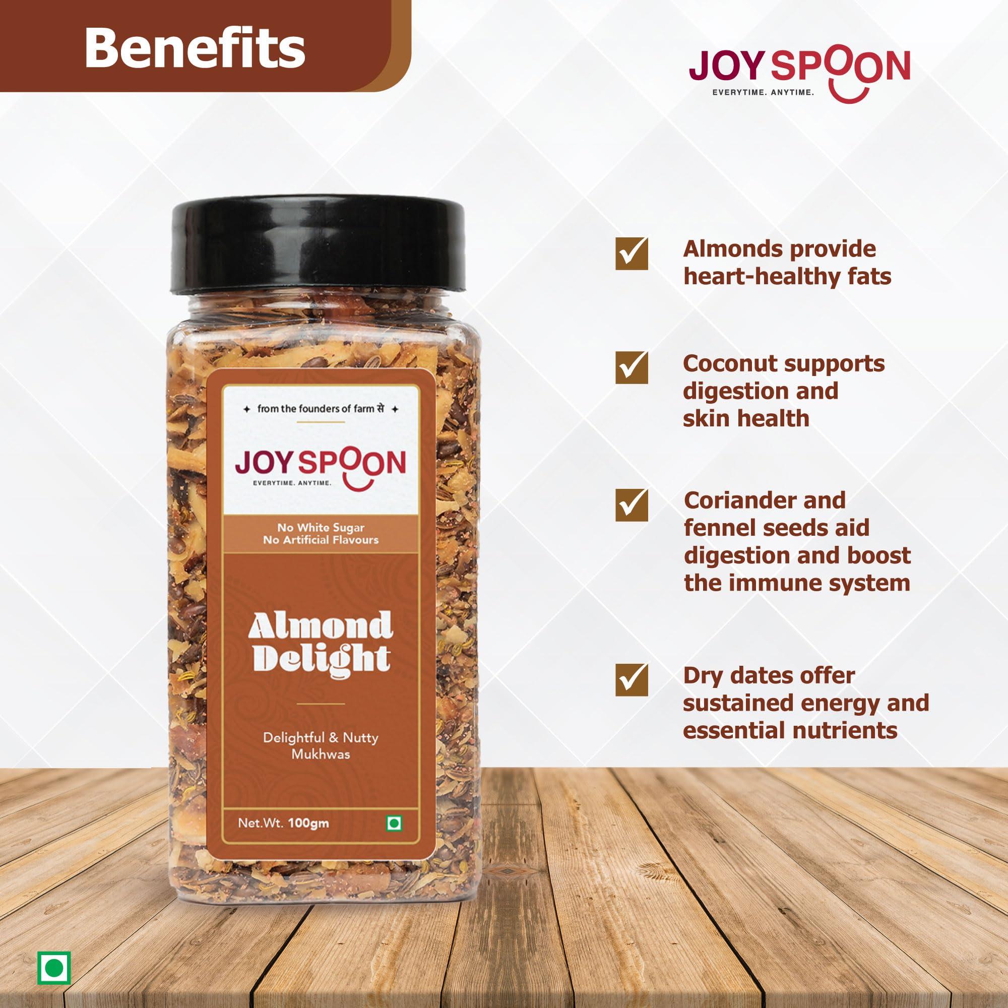 JOY SPOON JOY SPOON Joyspoon Mukhwas Mouth Fresheners (100Gm) | Dry Fruit And Seed Mix Sugar-Free Snacks | Trail Mix | Traditional Mouth Freshner | Almond Delight (Jar)