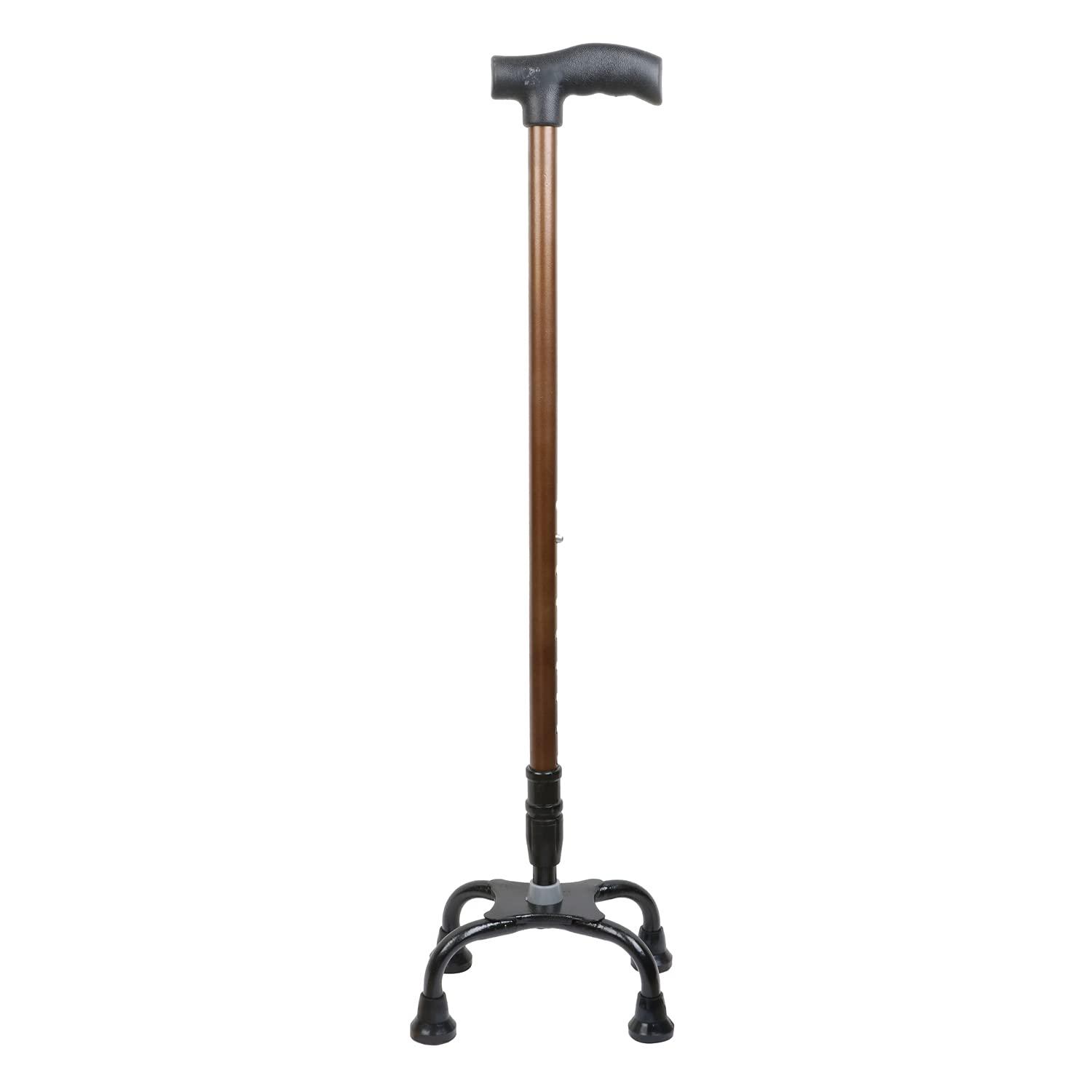 COMPORT Comport Premium Adjustable Walking Cane with 4-Pronged Base for Extra Stability Works for Right or Left Handed Adults & All (Brown)