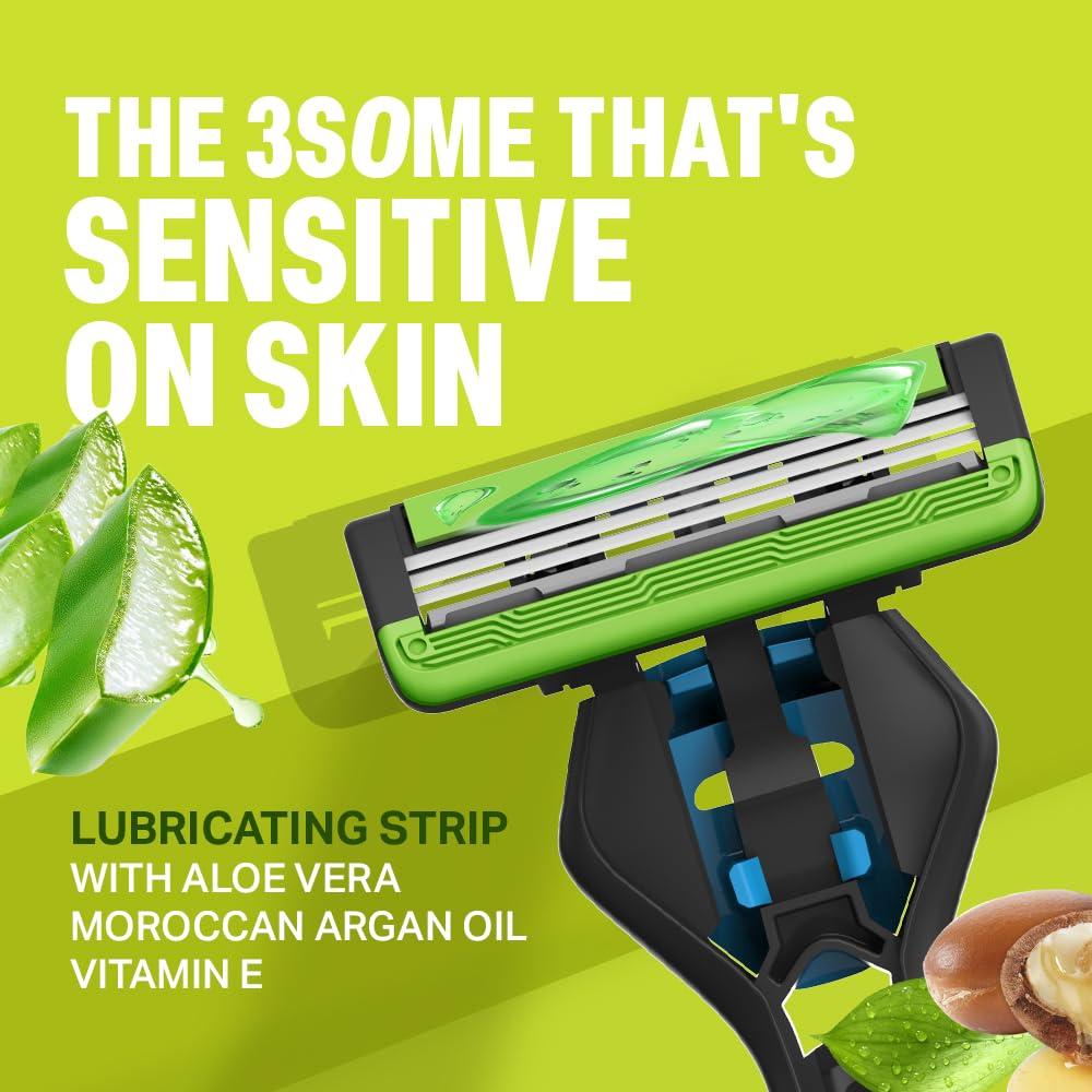 Bombay Shaving Company Bombay Shaving Company Sensi Smart 3 Value Pack - Razor with Shaving Cream | Shaving Razor for Men | Aloe Gel and Argan Oil Lubra Strip | Pivot Head for Smooth Glide