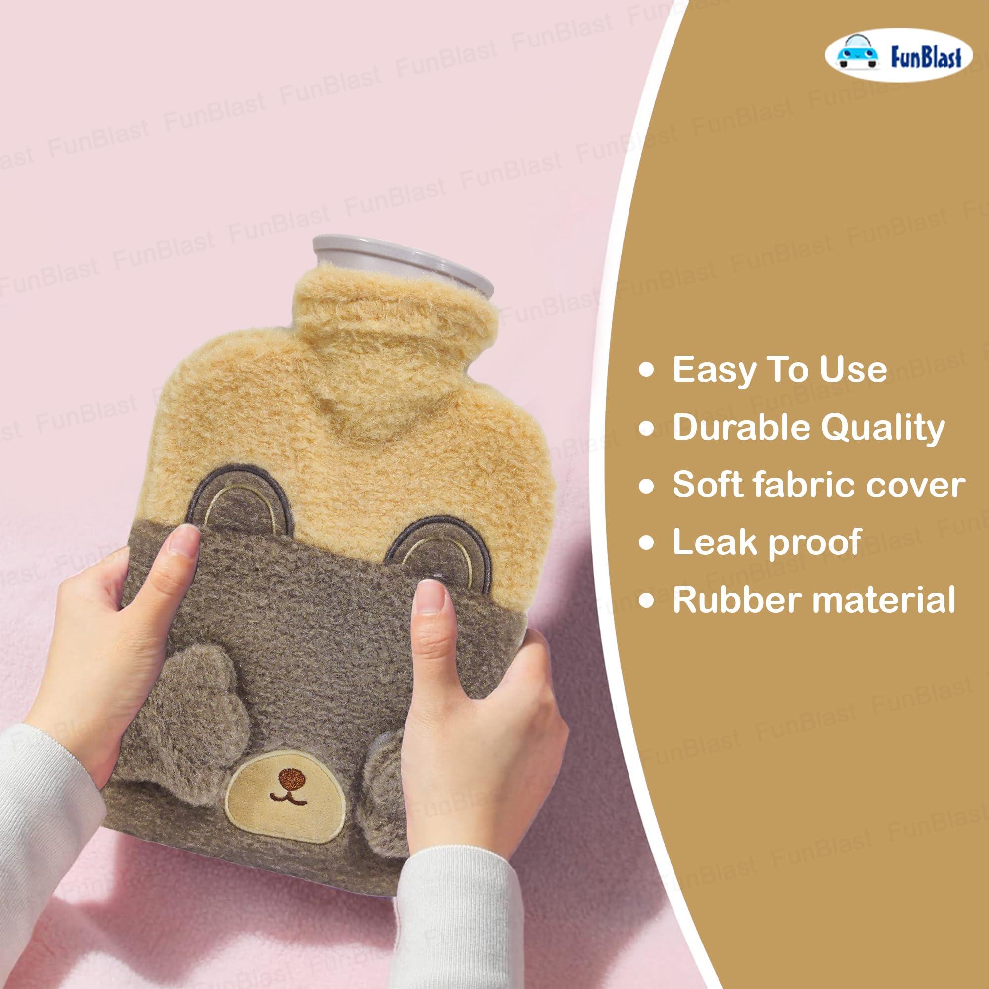 FunBlast FunBlast Hot Water Bag with Cute Cartoon Design Soft Cover for Pain Relief Heating Bag, Heating Pad Hot Water Bottle & Rubber Bottle for Hot Water Bag for Pain Relief- 1000 ML (Brown-Bear)
