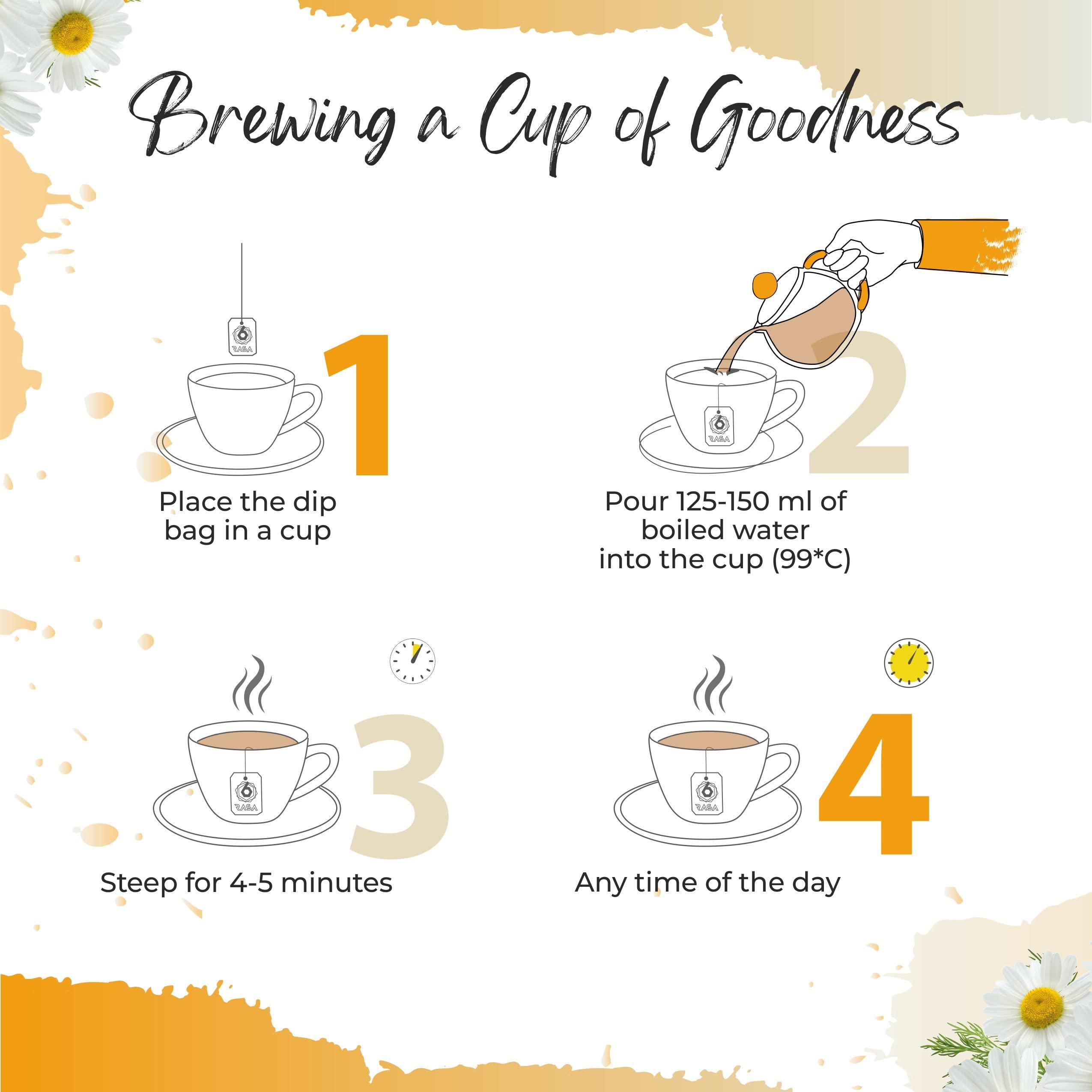 6rasa 6rasa Chamomile Calm Tea Bags With Mint, Tulsi | For Good Sleep And Stress Relief | 100% Natural Herbs & Spices | No Added Sugar (1.6 Gram Each, 25 Tea Bags) (Pack Of 1)