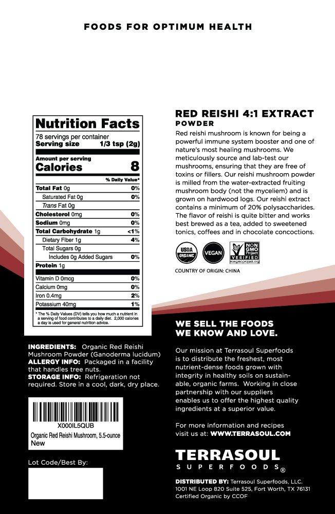 Terrasoul Superfoods Red Reishi Mushroom Powder 4:1 Extract (Organic), 8-ounce