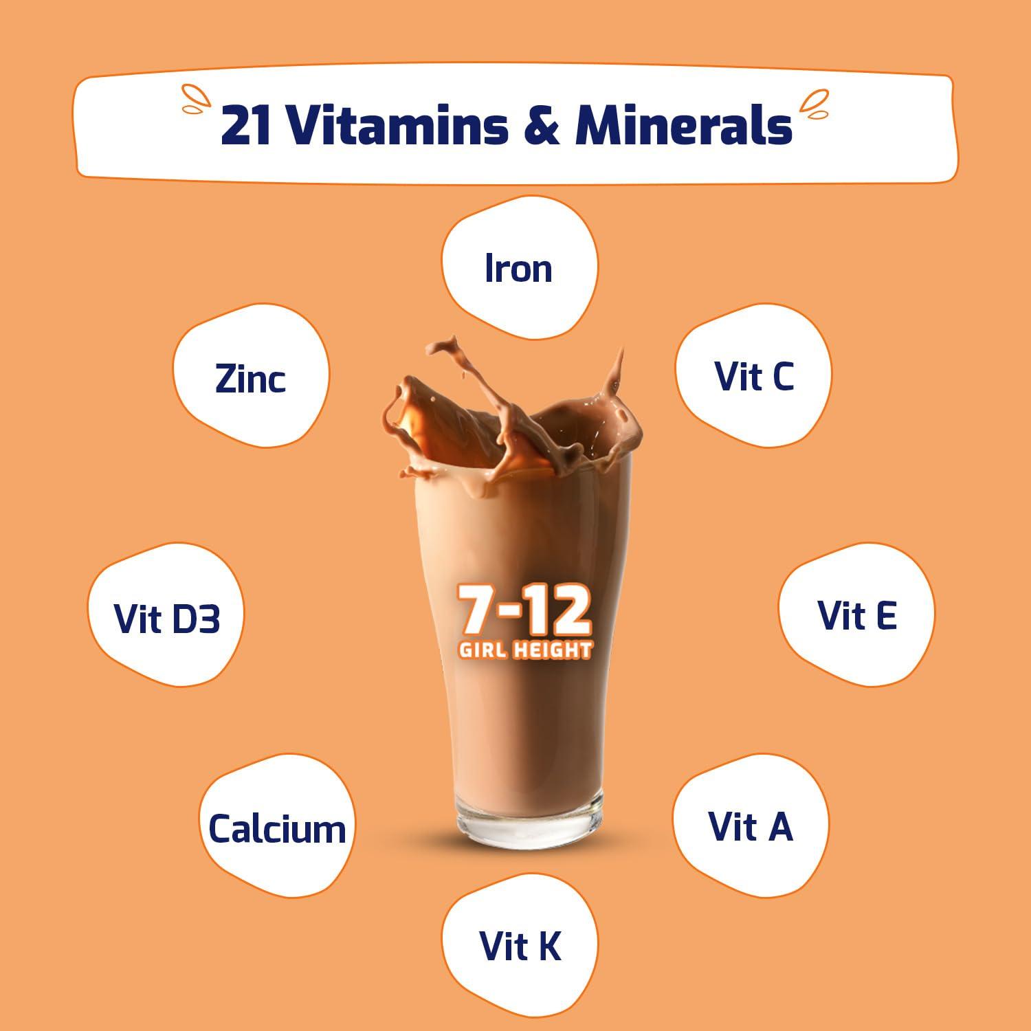 Gritzo Gritzo SuperMilk Height+ (7-12y Girls), 10g Protein Powder (Double Chocolate, 1kg) | Zero Refined Sugar, 21 Vitamins & Minerals