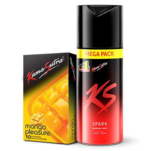 KamaSutra KamaSutra Spark Deodorant Mega Pack 220 Ml And Mango Flavoured Condoms 10 Count, Spray, Men