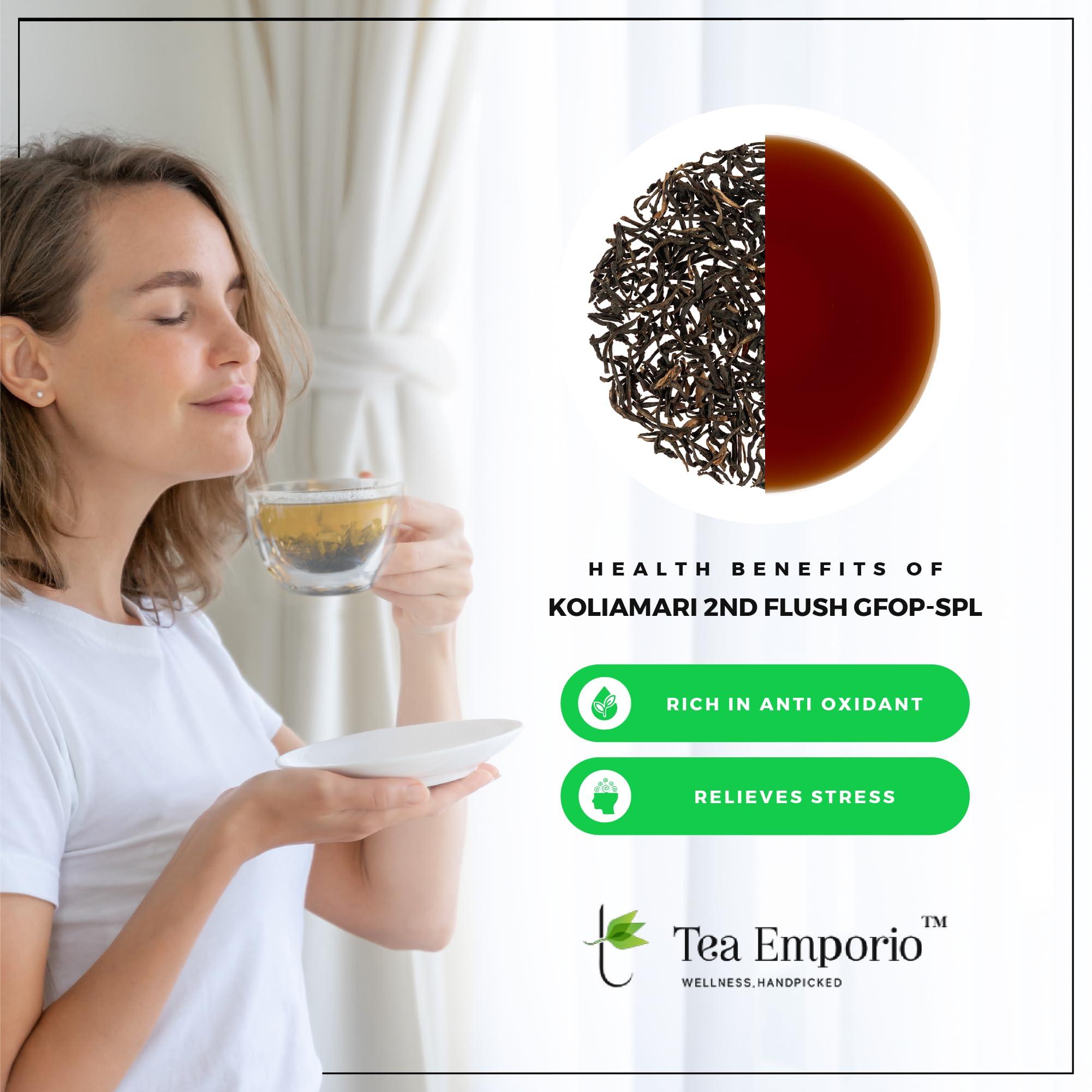 SURAJMUKHI TEA GOLD STANDARD Surajmukhi Tea Koilamari Assam Second Flush Tea - 50g | Fine GFOP Leaves for an Exquisite Tea Experience | Assam Pure Leaves Tea for a Rejuvenating and Energizing Cup