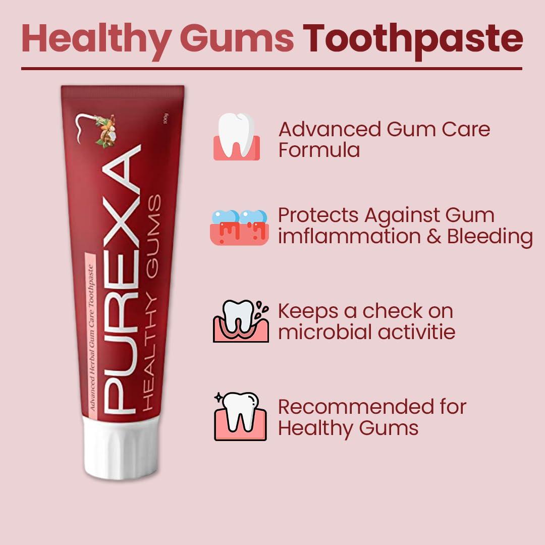 PUREXA Purexa Healthy Gums Toothpaste & Gum Serum With Two Bamboo Toothbrush | for puffy, swollen and Bleeding Gums and Daily Gum Protection with Walnut, Almond, Tumbru, and Babool for Men & Women