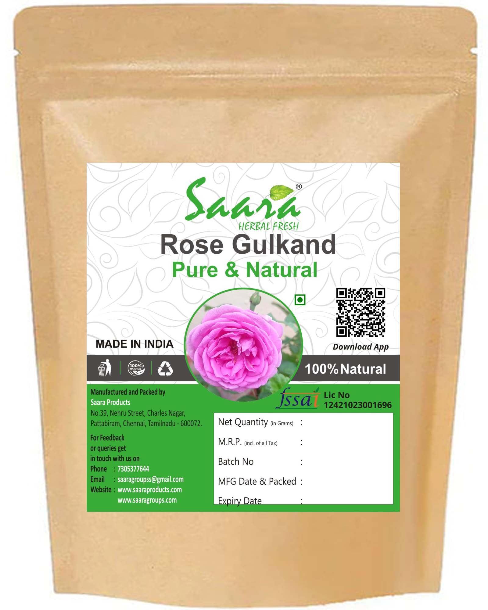 Saara HERBAL FRESH Saara HERBAL FRESH Rose Gulkand 50g, Sun-Cooked Damask Rose Petals & Sugar, Rose Petal Jam, Pure gulkand Organic, Gulkand for Paan (Pack of 1 x 50g)