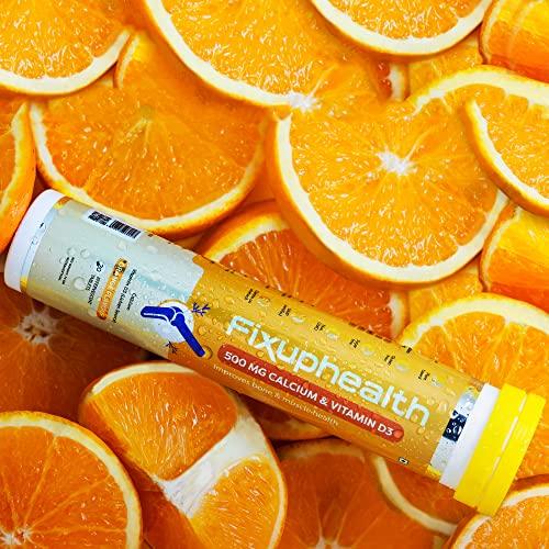 FIXUPHEALTH FIXUPHEALTH 500 mg Calcium and Vitamin D3 Tablets, for Bones and Muscle Care Unique Calcium -Vit D Bone Complex for Better Absorption Effervescent Tablets Orange Flavor - (20 Tablets)