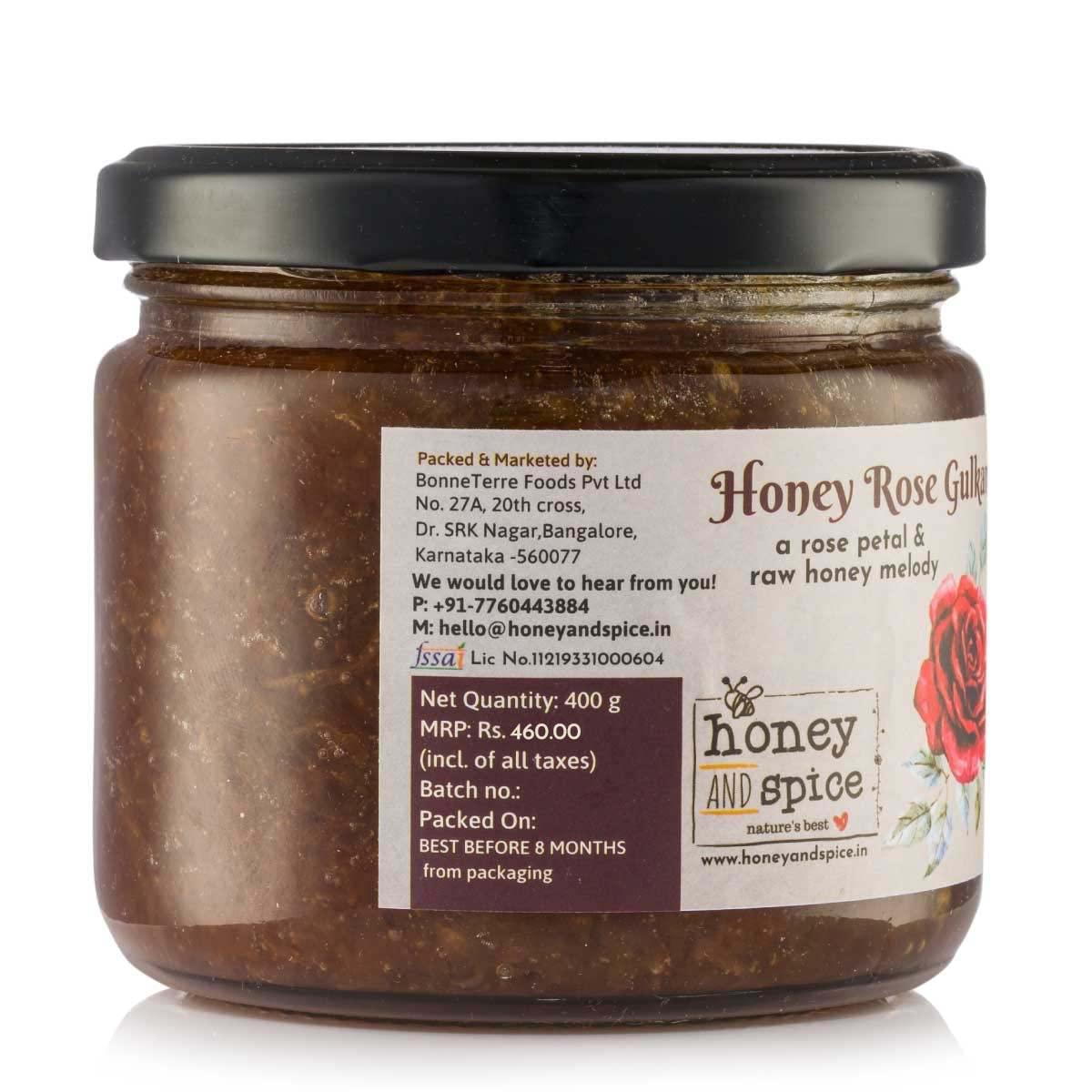 Honey and Spice Honey and Spice Honey Rose Gulkand with Raw Honey & Finest Rose Petals- 400 Gm and Pure Raw Wild Honey Single Origin Unblended Natural- 250 Gm