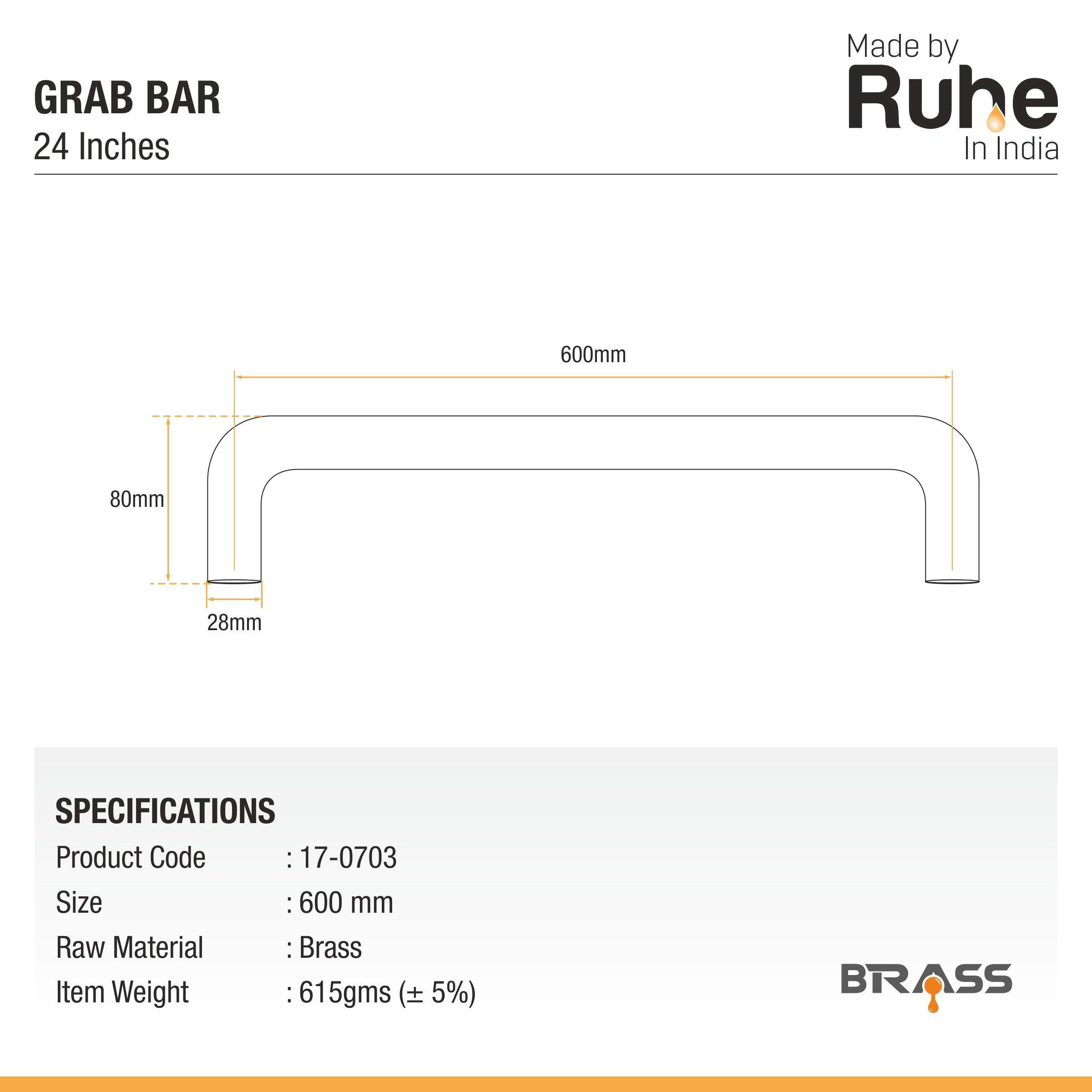 Ruhe Ruhe Heavy Duty Grab Bar || Brass Handle || Bathroom Grab Bar || Safety Hand Support Balance Handle Bars || Wall Mounted || Chrome Finish || Size - 24 Inch