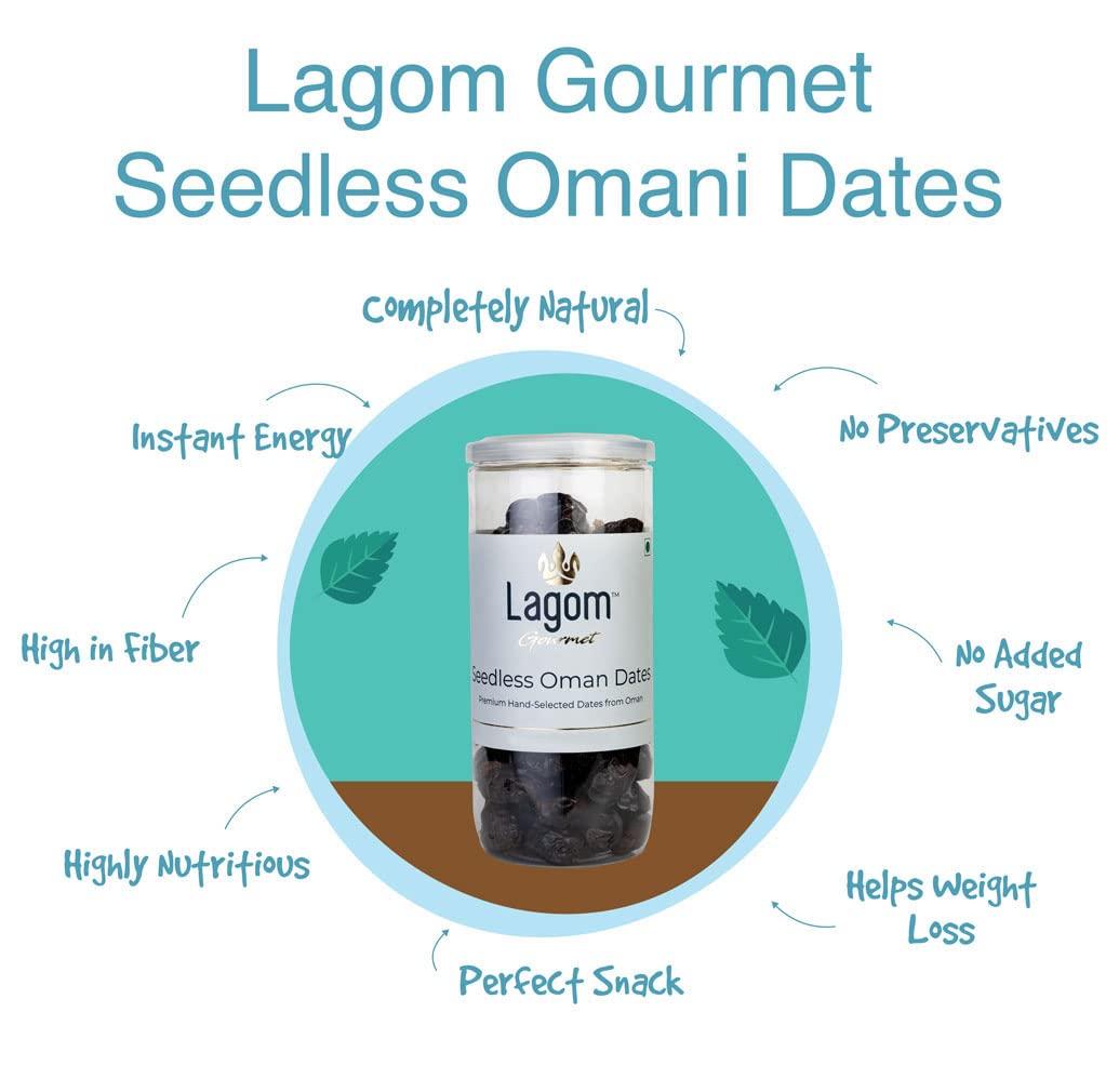 Lagom Lagom Gourmet Seedless Omani Dates 400g | All Natural | No Preservatives | No Added Sugar | Gluten Free | Vegan | Plant Based | Non GMO | Dates Dry Fruits | Khajur | Khajoor | Khejur