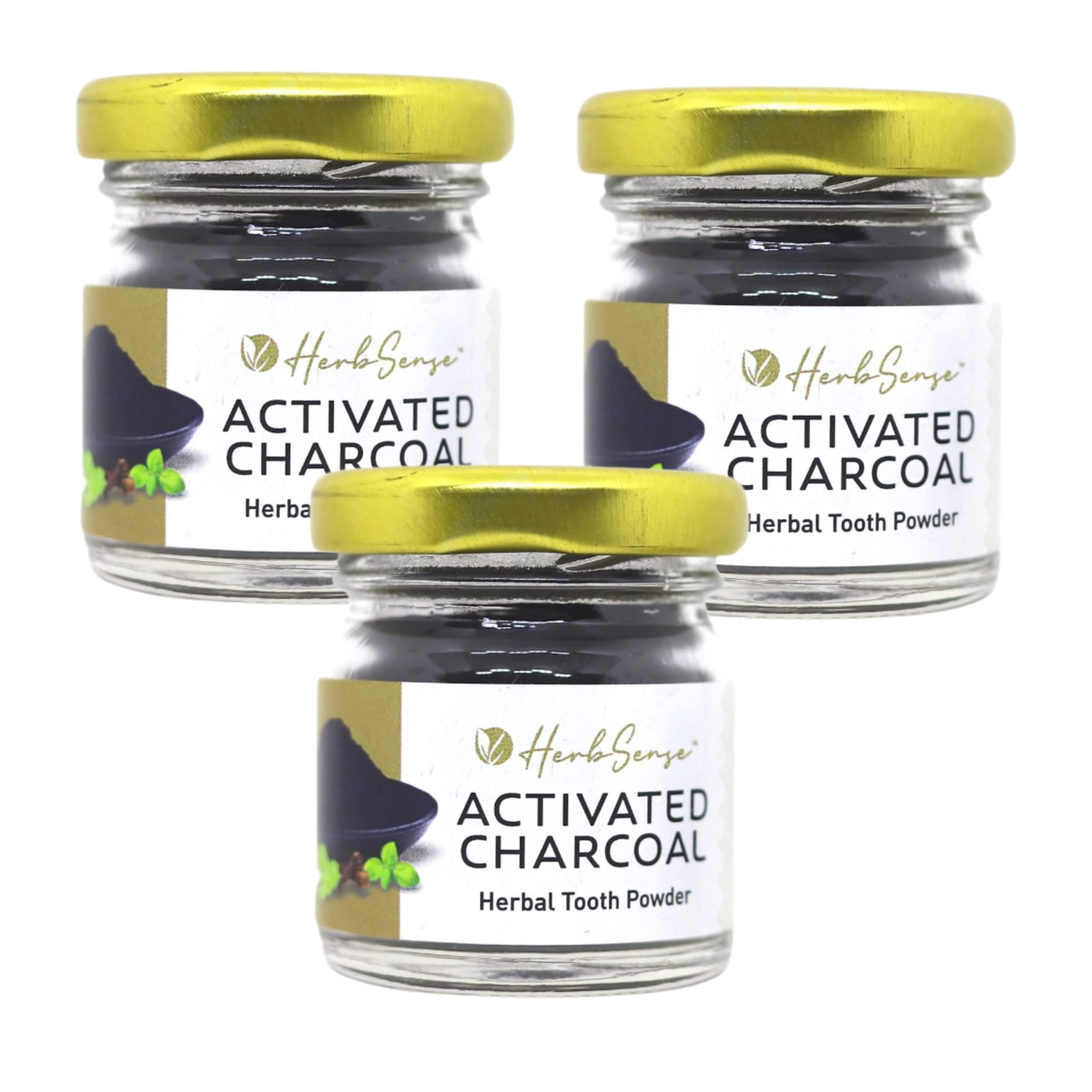 Herbsense Herbsense Plant Based Herbal Tooth Powder , For Healthy Gums & Complete Oral Care, May Help in Teeth Whitening, Enriched With Activated Charcoal & Herbs, Zero Added Preservatives & Chemicals, Zero Waste & Sustainable Products | 20gmx3 Pack of 3