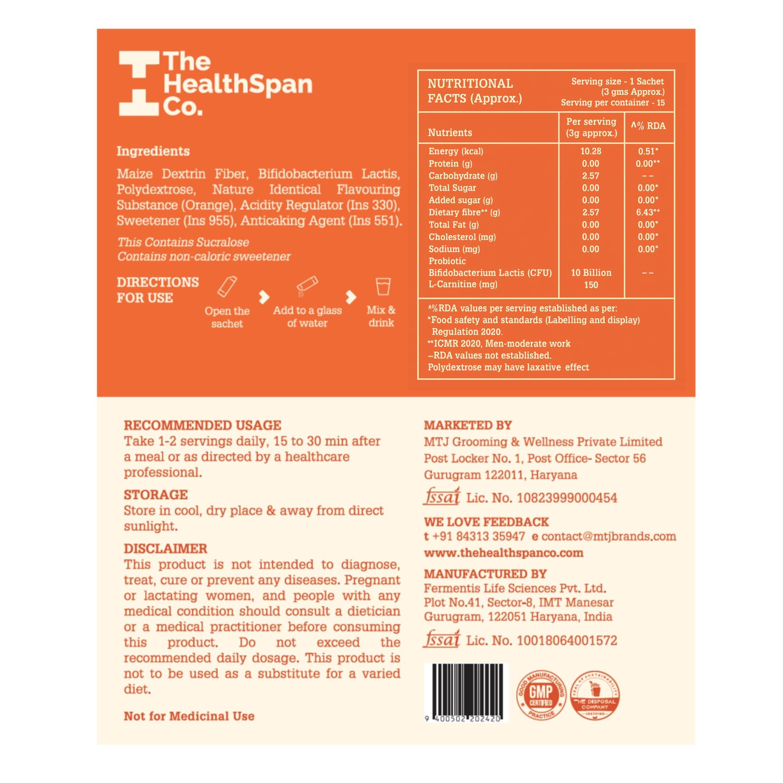 The Healthspan Co. The Healthspan Co. Sustainably Lean | Improve Metabolism To Manage Weight | For Men & Women | Fiber Rich | 10 BN CFU Probiotic | 45 Days Pack | Pack of 3 | Orange Flavour