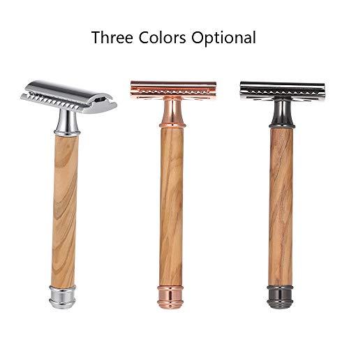 Qnotici Double-Edged Safety Razor Wood Handle Razor Stainless Steel Manual Shaving Razor