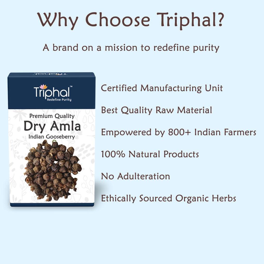 Triphal TRIPHAL Dry Amla | Avla Whole (Sabut) 4 Cut Pieces | 100% Natural | Edible Grade (400g)