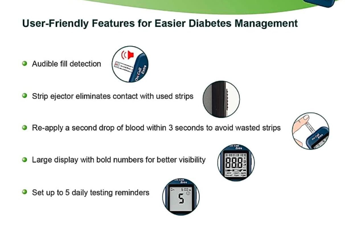 On Call On Call Extra Blood Glucose Sugar Check Glucometer with 25 FREE Strips from ACON USA