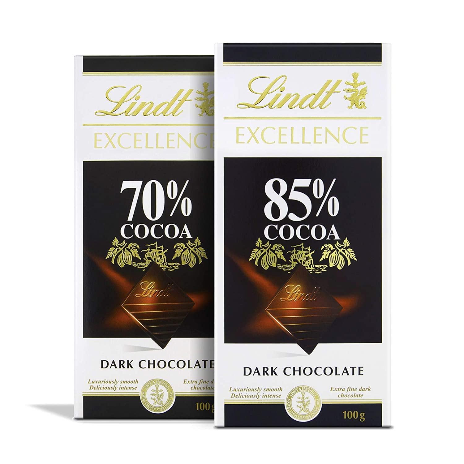 Lindt LINDT Excellence Dark 70% Cocoa Chocolate Bar and LINDT Excellence Dark 85% Cocoa Chocolate Bar | Pack of 2 | 100gm