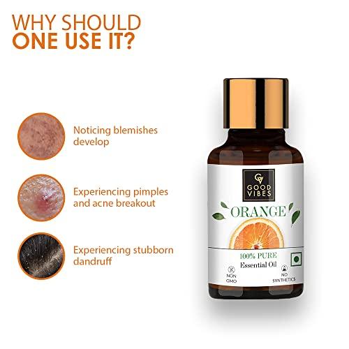 Good Vibes Good Vibes Orange 100% Pure Essential Oil, 10 ml | Skin Brightening, Anti-Acne, Hair Growth | For Skin & Hair | 100% Natural, No GMO, No Synthetics, No Animal Testing