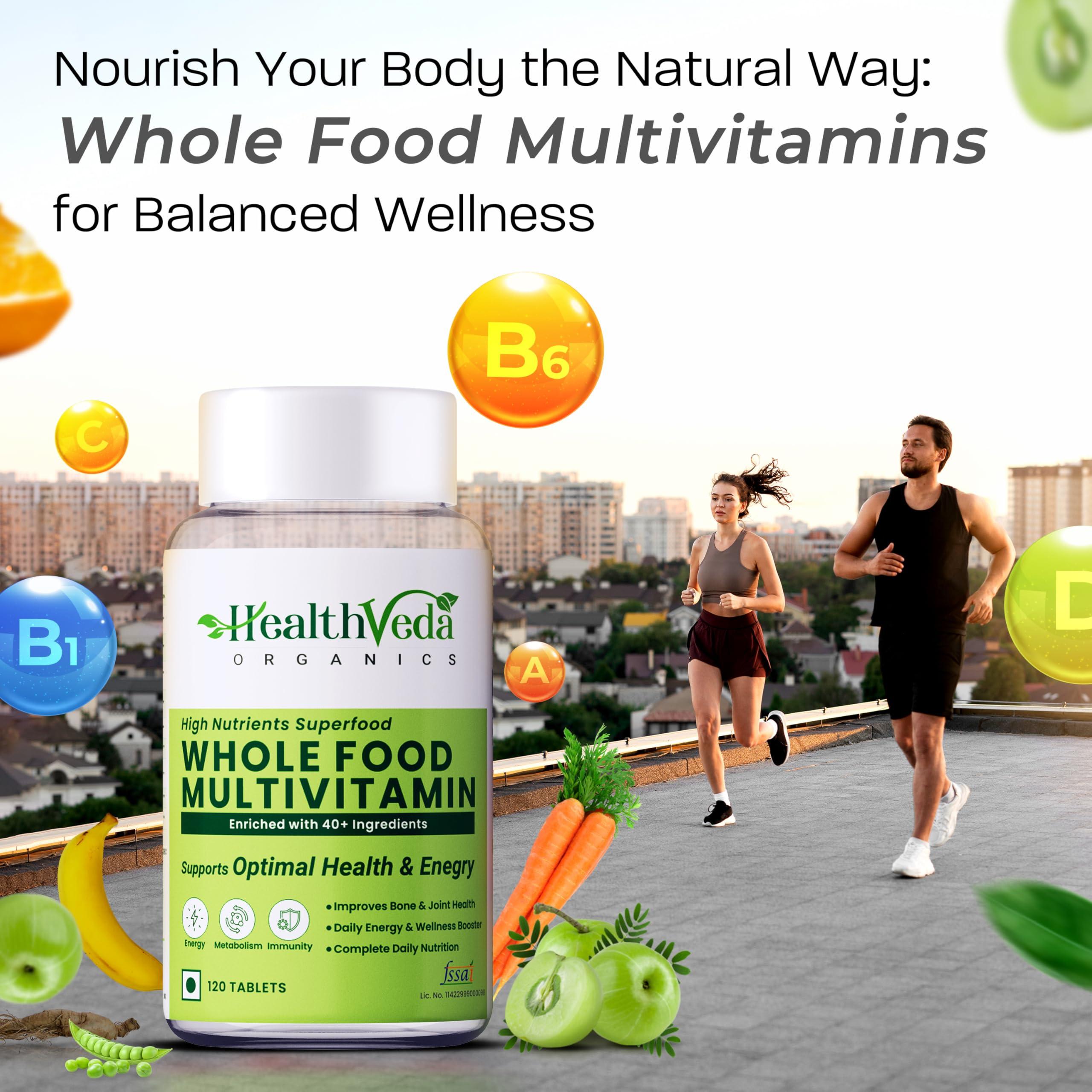 Health Veda Organics HEALTH VEDA ORGANICS PRIVATE LIMITED Whole Food Multivitamin With Natural Vitamins & Minerals I 120 Veg Tablets I Best For Energy, Brain, Heart & Eye Health I For Both Men & Women