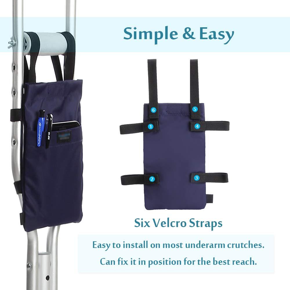 Mybow Crutch Bag Pouch for Underarm Crutches Pouch Pocket Cup Holder Broken Leg Crutches Accessories Storage Bag - Lightweight for Women Men (Navy Blue)