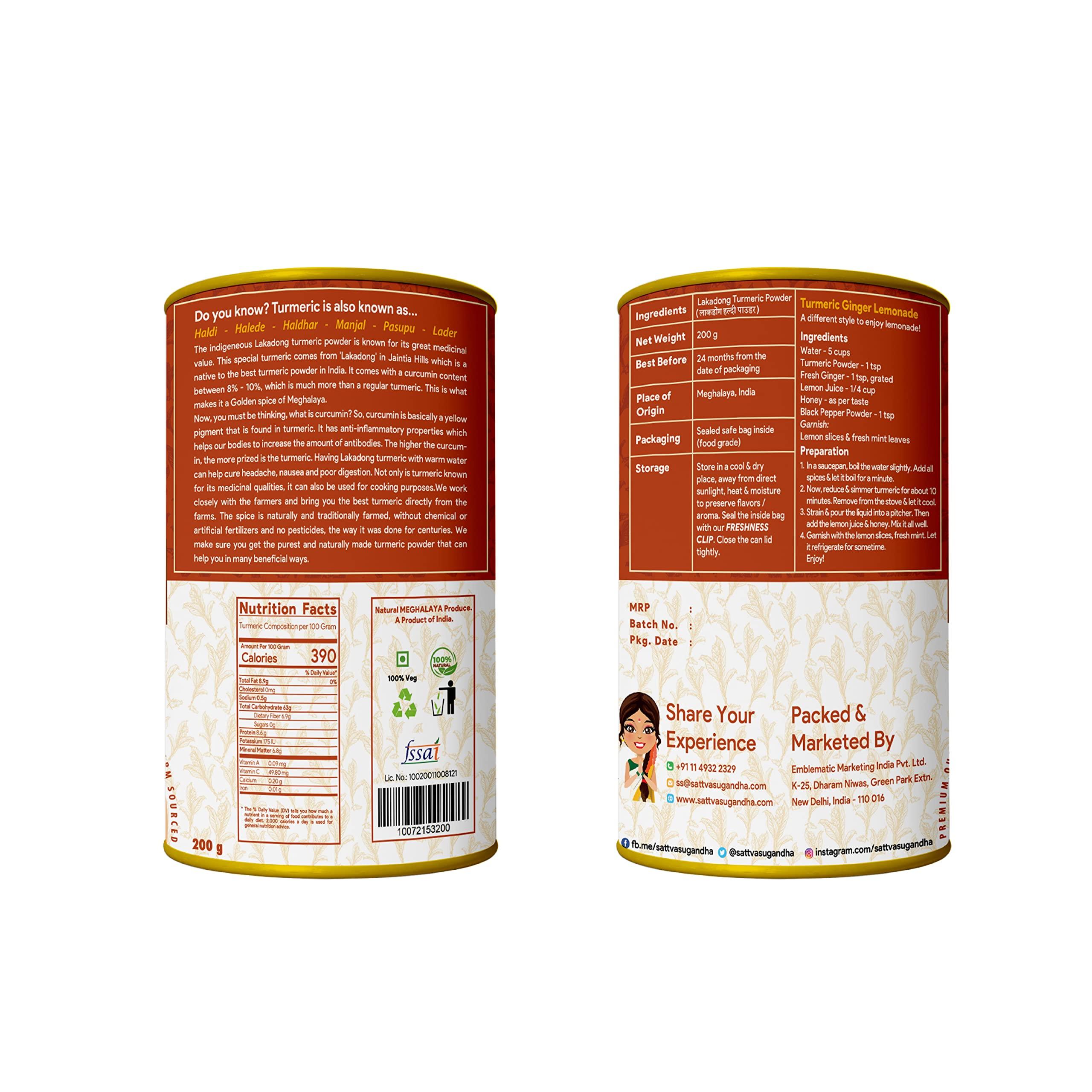 Sattva Sugandha Sattva Sugandha Lakadong Turmeric Powder Haldi Powder High Curcumin 8 - 9 percent from Lakadong Meghalaya (1kg)