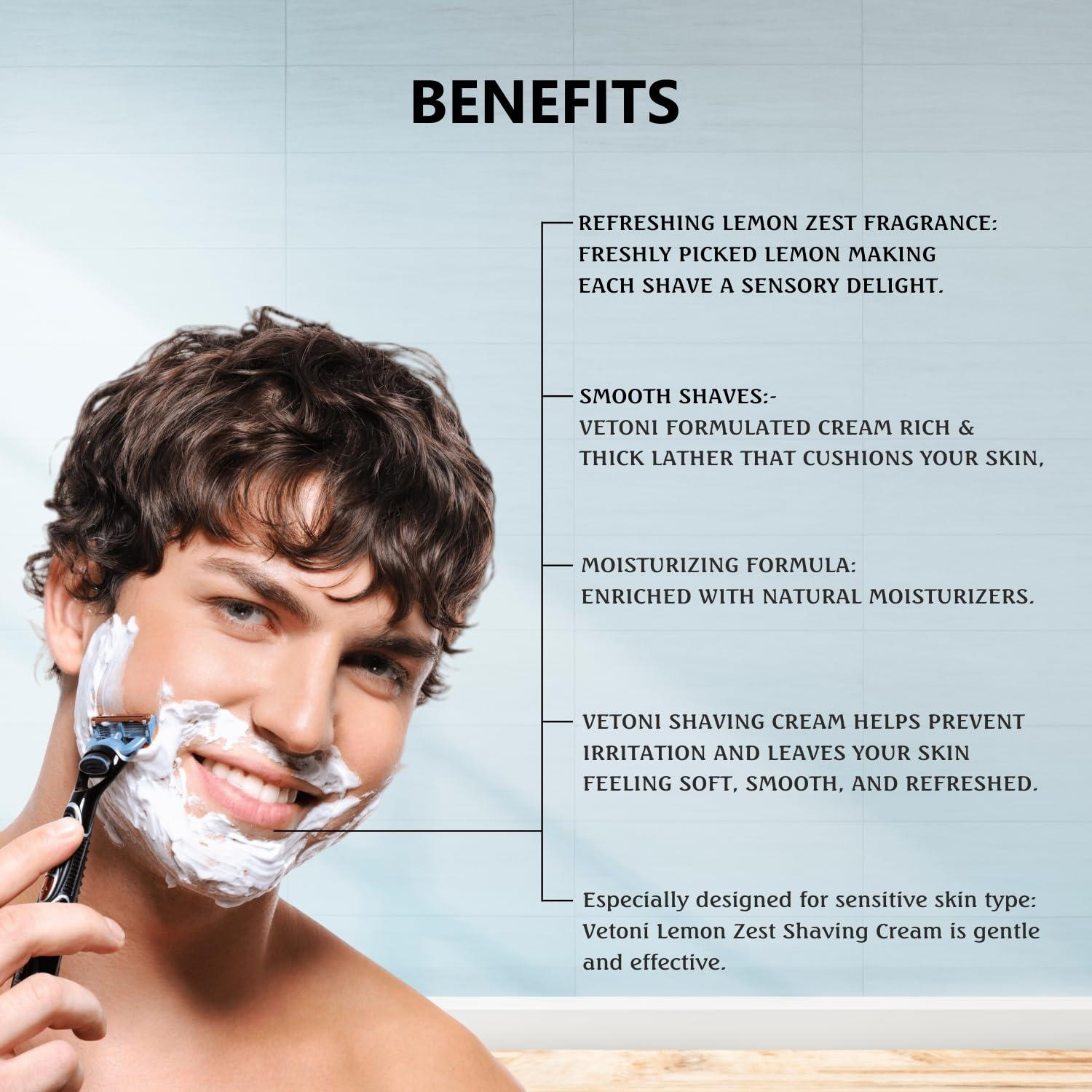 Vetoni Vetoni India Shaving Cream For Men, Tropical Lime Shaving Cream 125g With Aloevera Vitamin E and Bacti- Guard Formula, For All Skin Types, Heals, Moisturizes & Smoothens Skin (3 * 125gm)