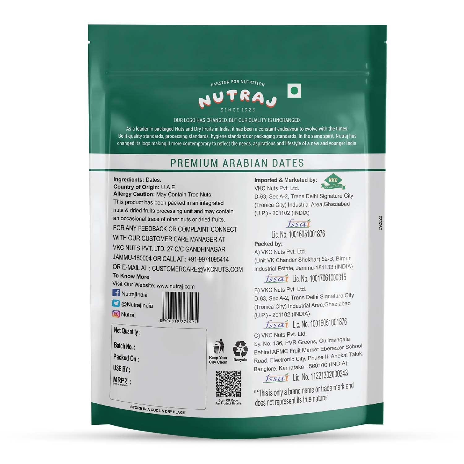 Nutraj Nutraj Arabian Dates 500g and Cashew Nuts W320 250g - 750g Combo Pack | Kaju | Khajoor | No Added Sugar | Dried Fruits | Nutritious, Delicious & Crunchy Kaju