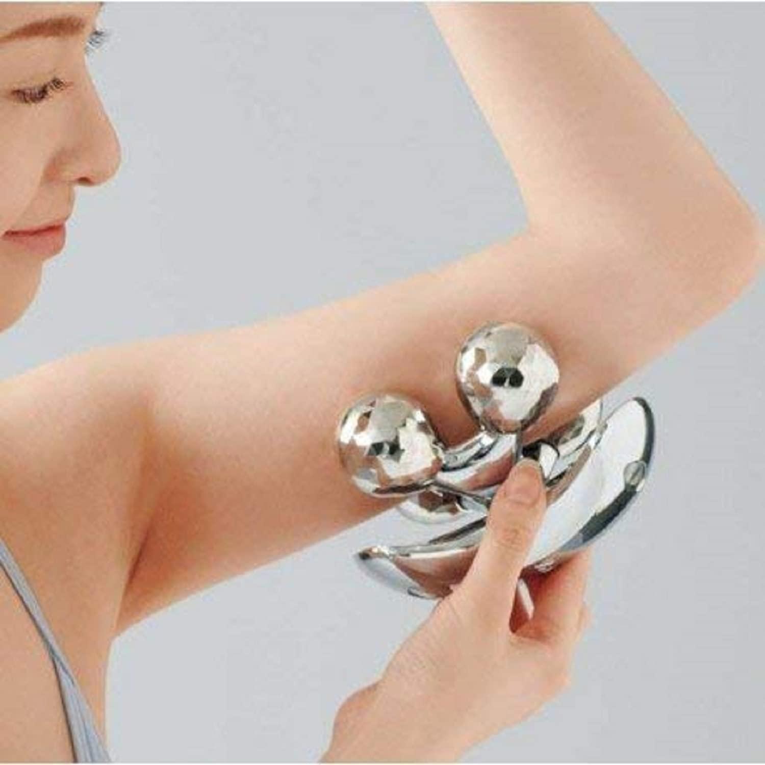 BLUE FERI BLUE FERI 4D Mini Roller Massager for Face, Body Massagers 4 Metal Wheels Massage Instrument Beauty Tool (Silver)