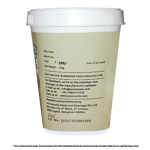 Jus' Amazin Jus\' Amazin Crunchy Peanut Butter - Unsweetened | 27.8% Protein | Single Ingredient - 100% Peanuts (no added Sugar/Salt) | Vegan | Dairy Free | Keto (Organic Peanut Butter Crunchy, 1 kg (Pack of 1))