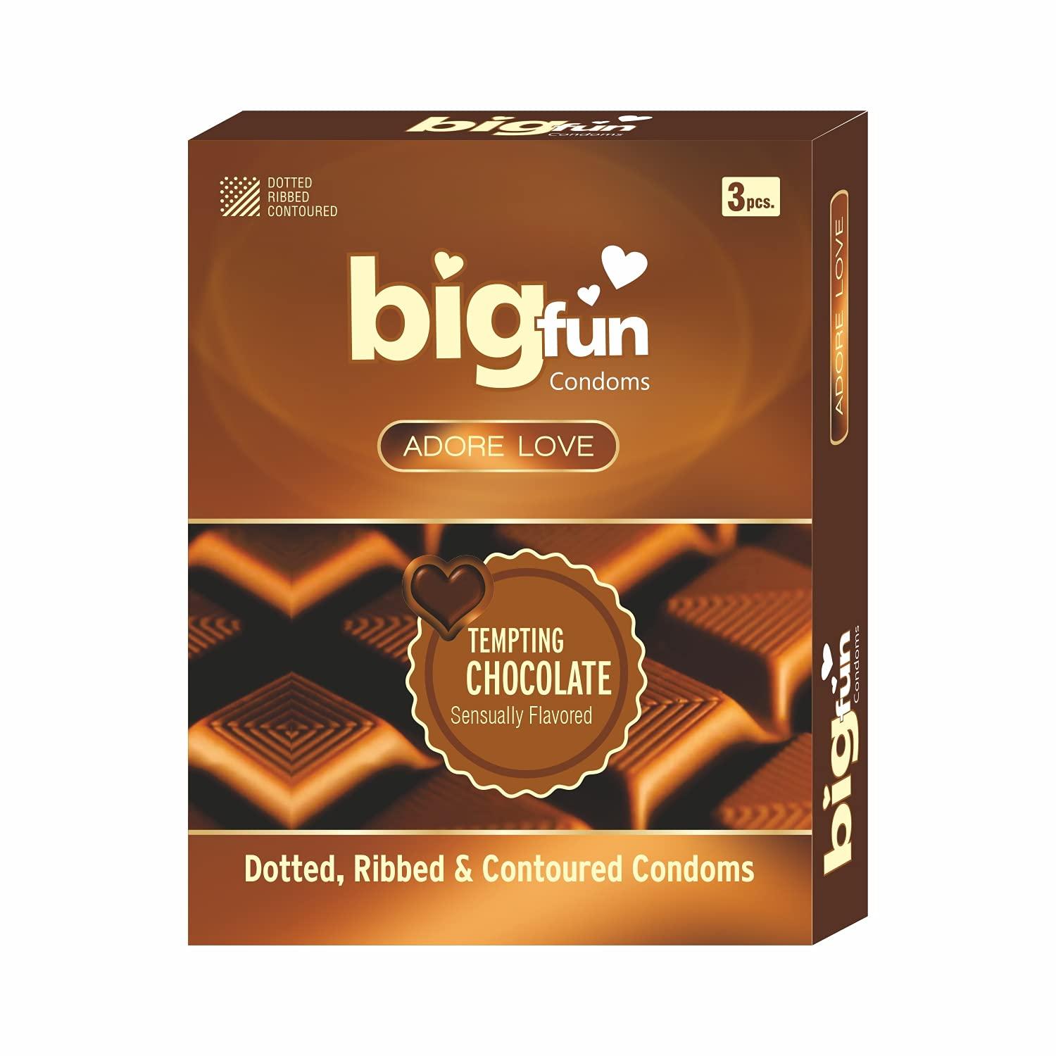 BIGFUN Bigfun Flavoured Condoms Combo Pack of 10(3Pcs Each Pack) | Dotted, Ribbed & Contoured Long Lasting Condoms For Men | Tempting Chocolate Flavored (Total 30 pcs)