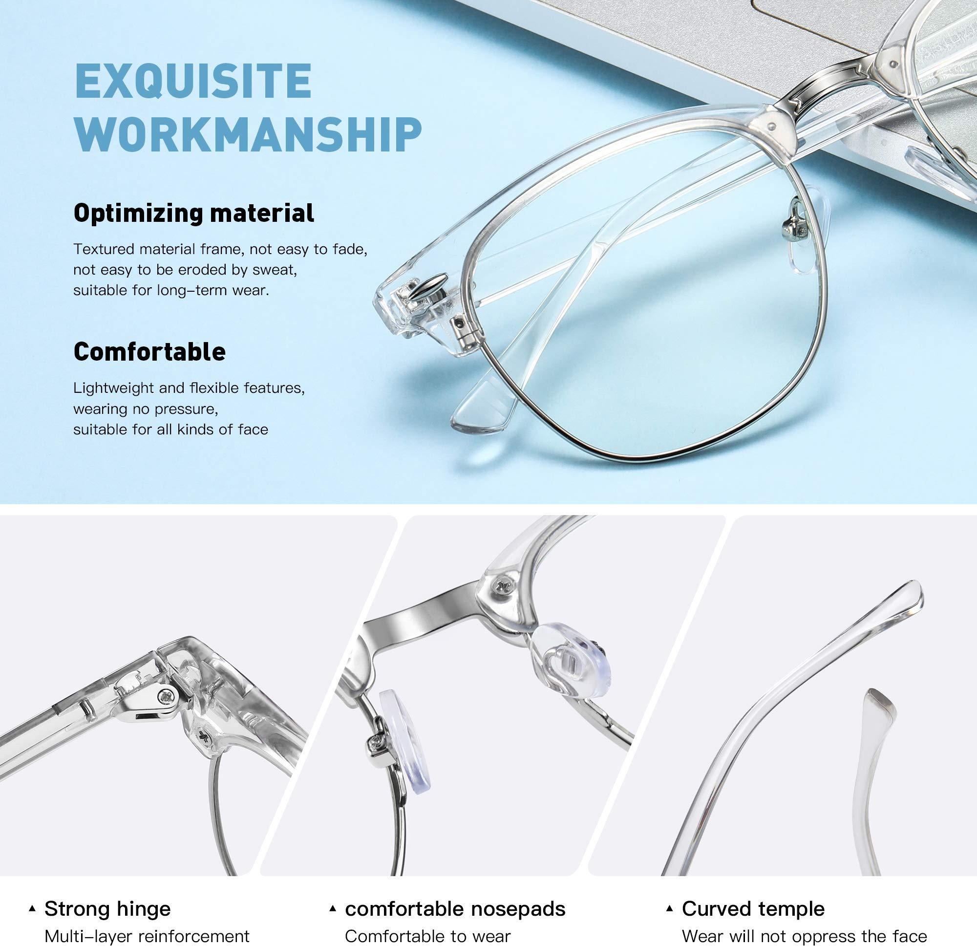 AOMASTE AOMASTE Blue Light Blocking Glasses Vintage Half Frame UV Clear Lens Anti Eyestrain Computer Gaming Glasses for Men Women