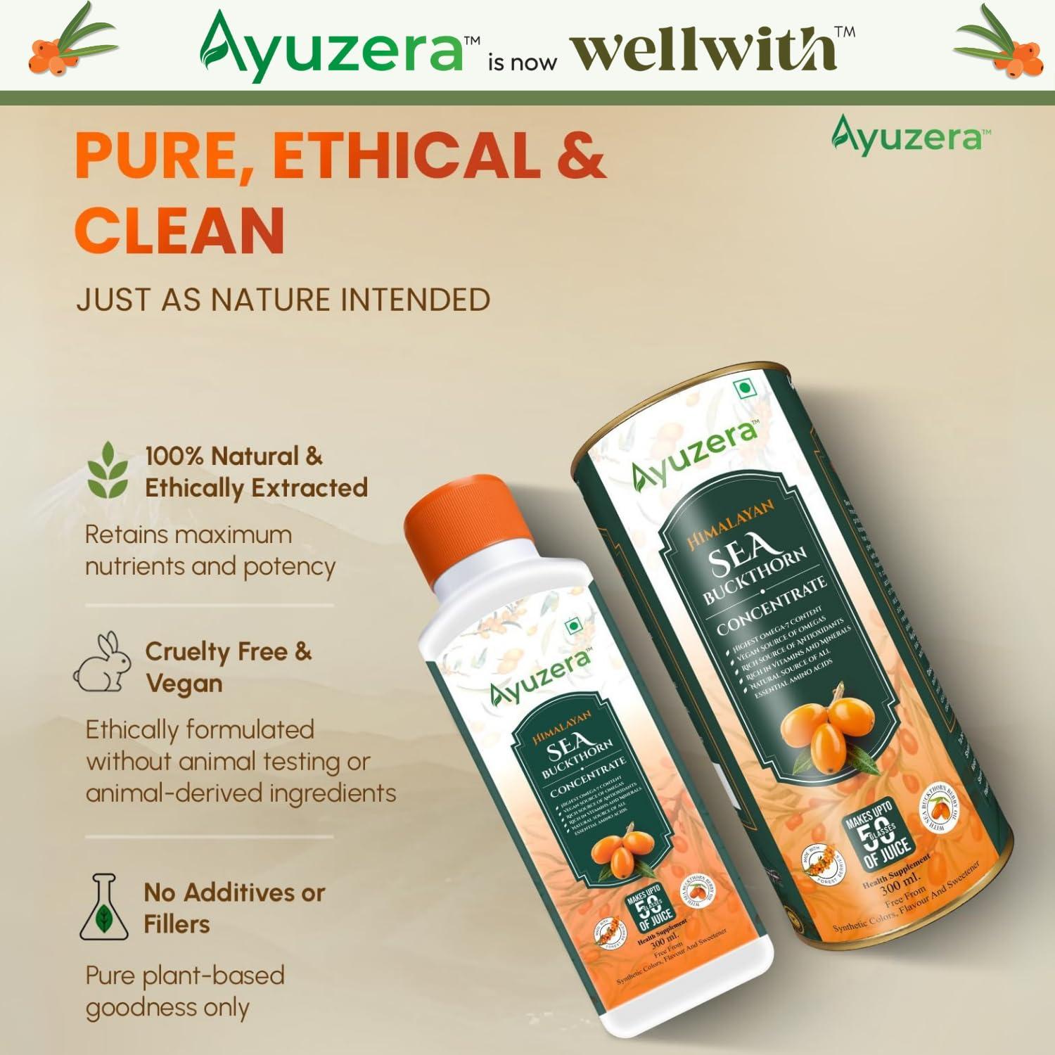 Ayuzera Ayuzera Himalayan Sea Buckthorn Pulp Concentrate 300ml | Liquid Supplements | Makes up to 50 Glass Juice (Rich in Vitamin C) | Lab Tested | Omega 3, 6, 7, and 9, and Antioxidants | (1)