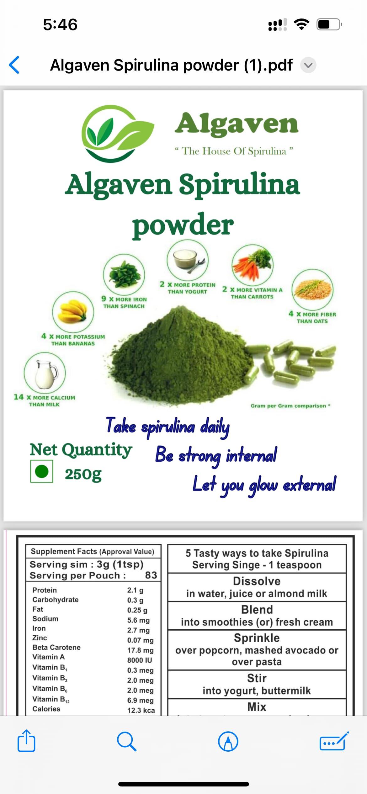 JE JE ENTERPRISES PRIVATE LIMITED ALGAVEN SPIRULINA POWDER