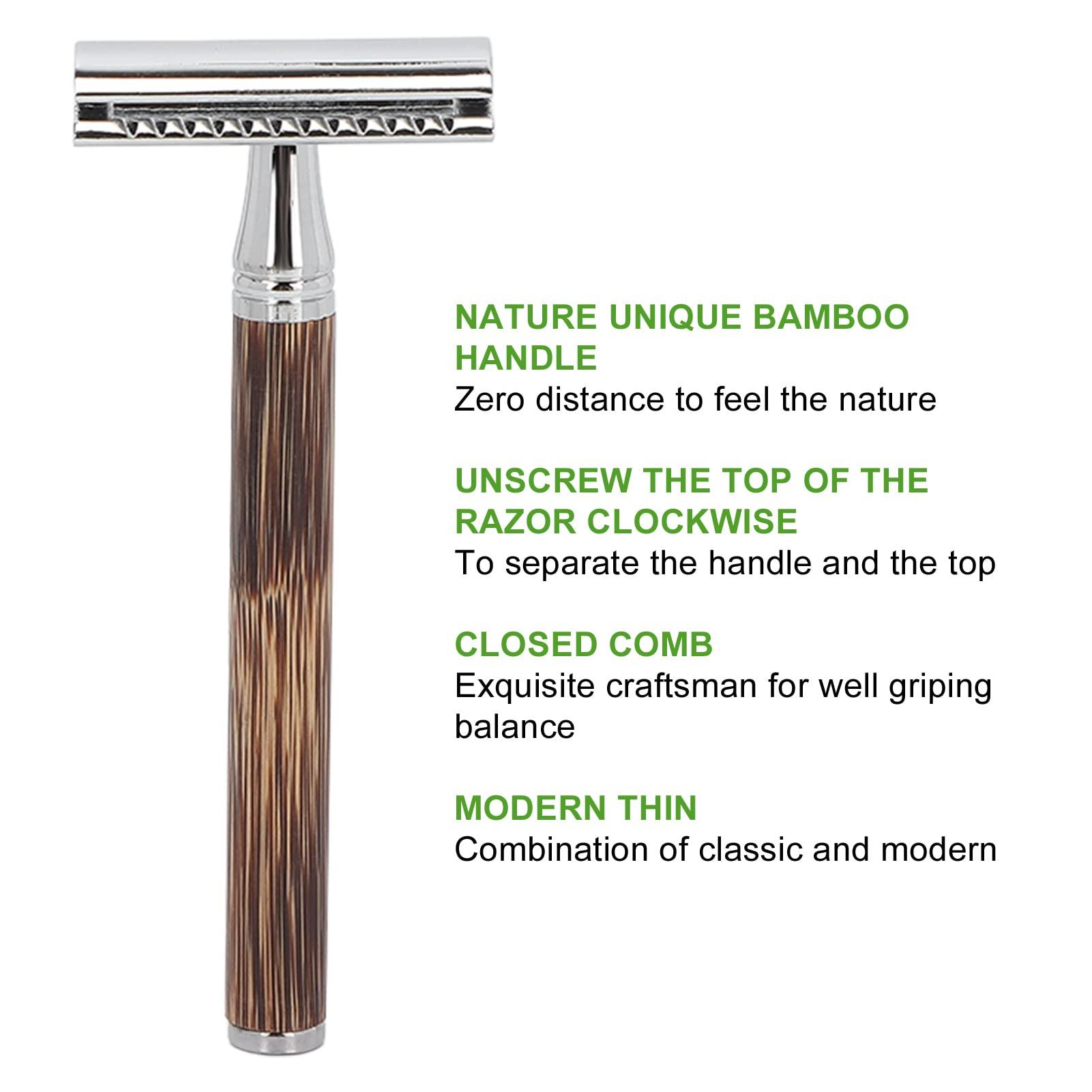 Haowecib Mens Set, Old Fashioned Shaver Bamboo Handle Accurate Safety with Blade Box for Shaving