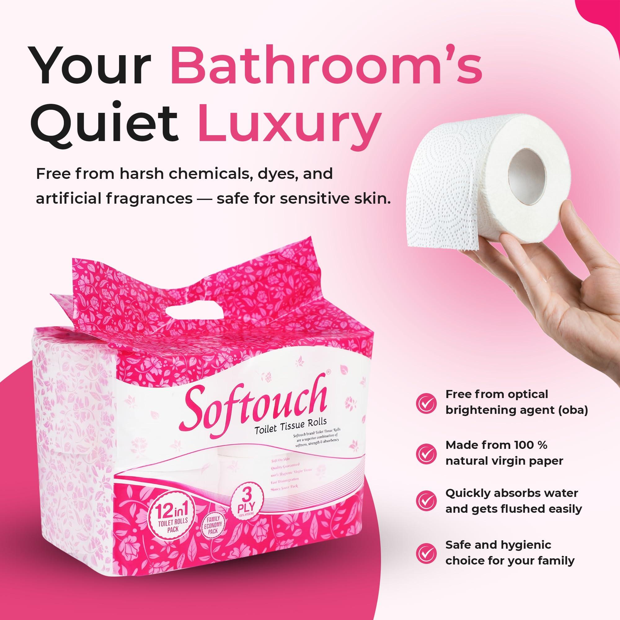 Softouch Softouch 3 Ply Premium Toilet Tissue Paper Roll 12 Rolls