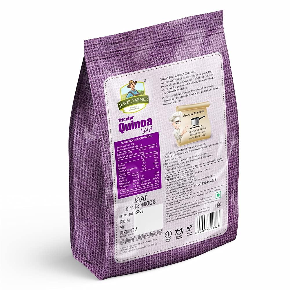 JEWEL FARMER JEWEL FARMER Tricolour Quinoa Gluten-Free Whole Grain with Rich Dietary Fibre, Protein & Calcium, Alternative to Rice & Couscous (500g)