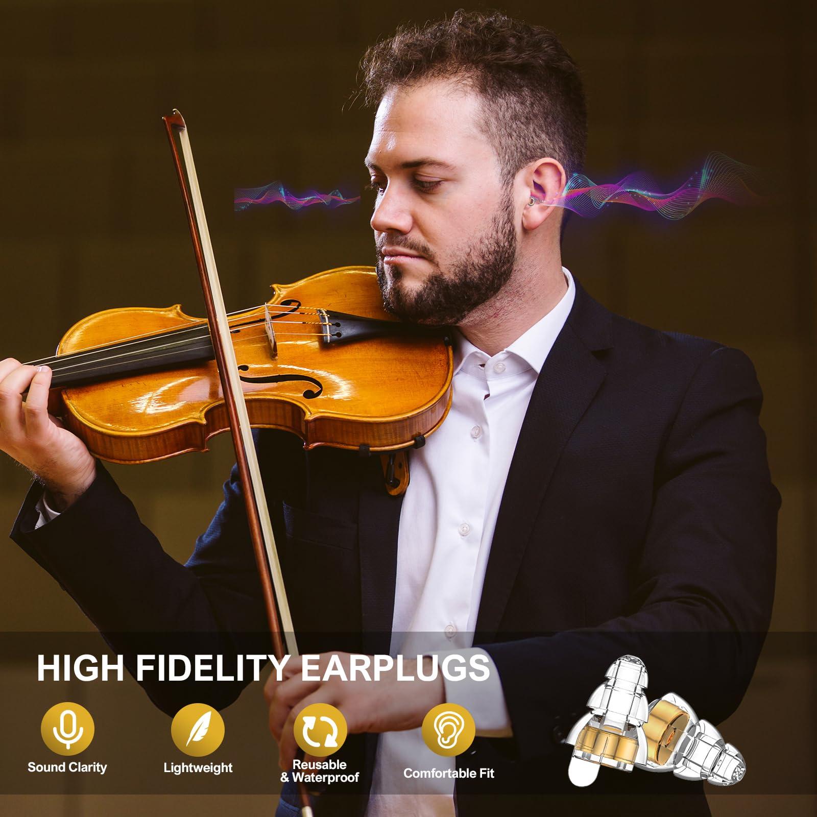 Hineriaeo Hineriaeo High Fidelity Concert Ear Plugs For Concerts,Silicone Hearing Protection Earplugs,24Db Noise Reduction Music Ear Plugs For Musicians,Festival,Dj\'s,Nightclub,Drummers,Raves Party(2 Pairs)