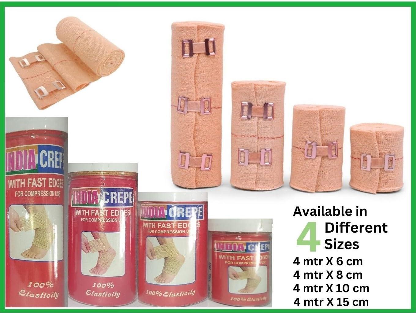 ALPHA LIFE CARE ALPHA LIFE CARE \"India Crepe\" Cotton Elastic Bandage Garam Patti Pain Relief For Knee, Leg, Hand, Foot, Finger Pain Support Available In 6Cm 8Cm 10Cm 15Cm (Medium 8 Cm X 4 Mtr) Pack Of 2