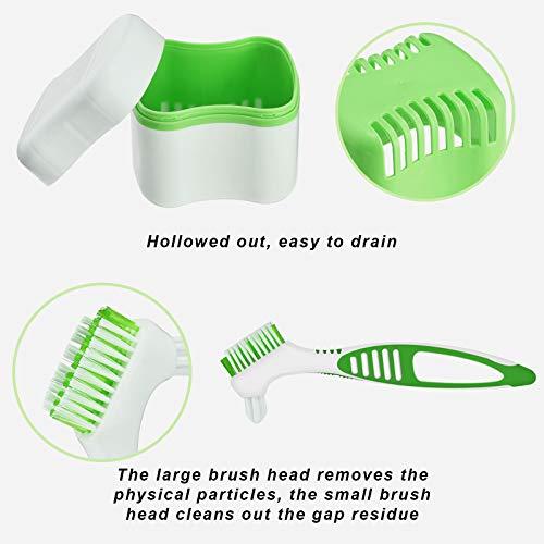 Patelai 2 Denture Bath Cases with 2 Denture Cleaner Brushes Denture Boxes Dentures Container with Basket Denture Holder Brush Retainer Case for Travel Retainer Cleaning (Green, Purple)
