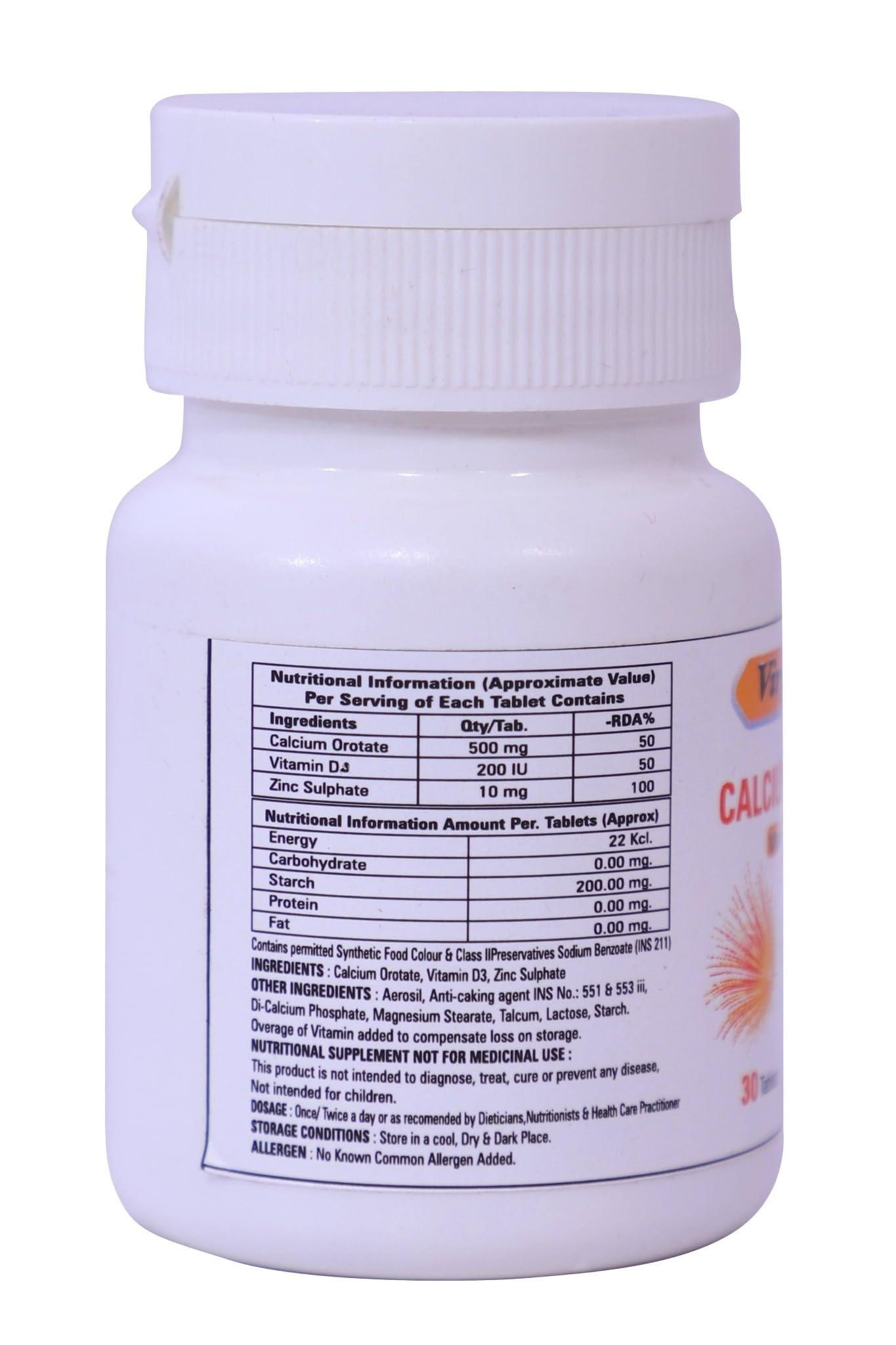 Virgo Healthcare Virgo Healthcare\'s Calcium Orotate (90% absorption) + Vitamin D3 + Zinc Tablets :For Optimal Bone Health & Joint Support - 30 Count (Women and Men)