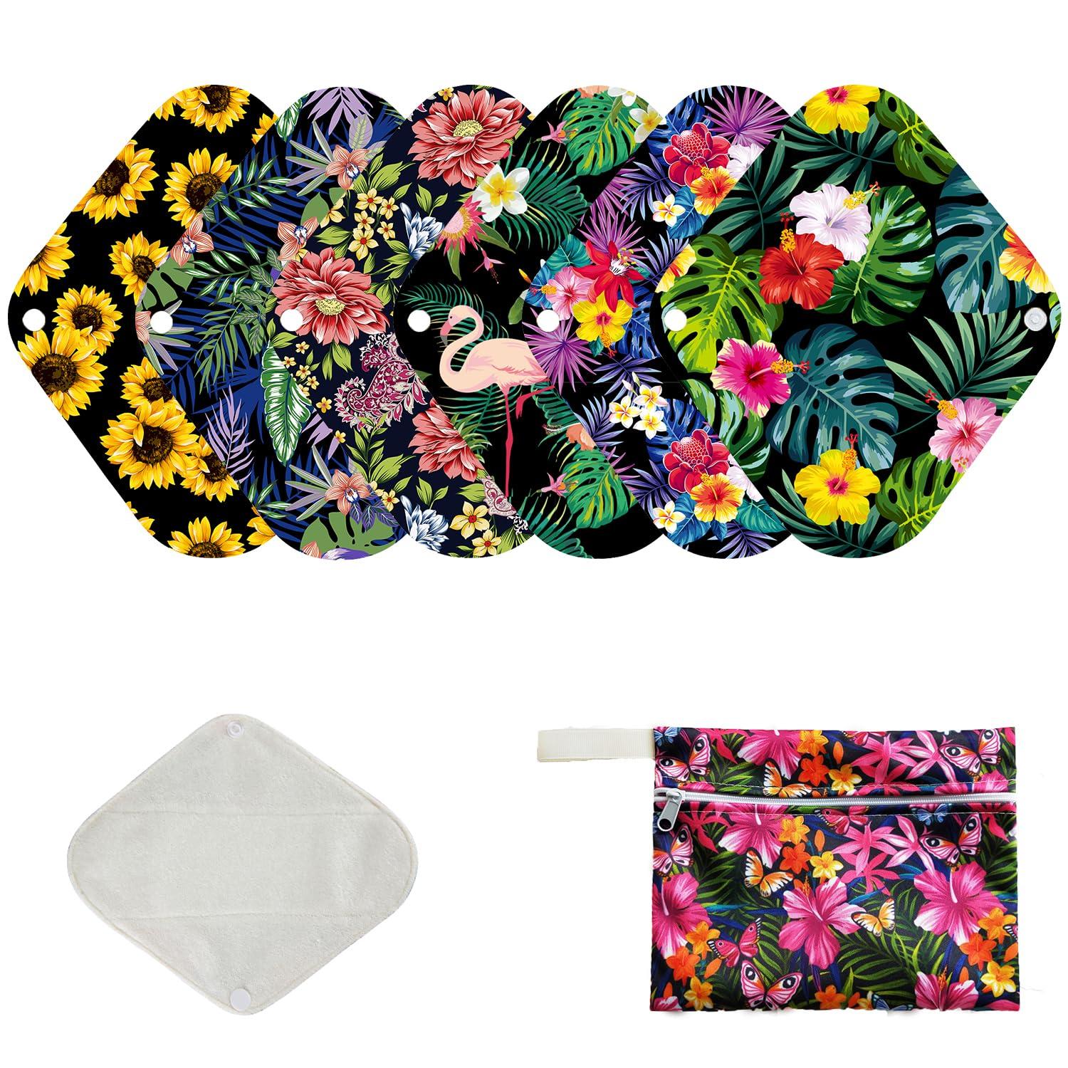 MissC2C 7pcs Set Reusable Organic Bamboo Women Panty Linerd, Including 6pcs Daily Use Soft Organic Bamboo Panty Liner + 1 pcs Mini Wet Bag