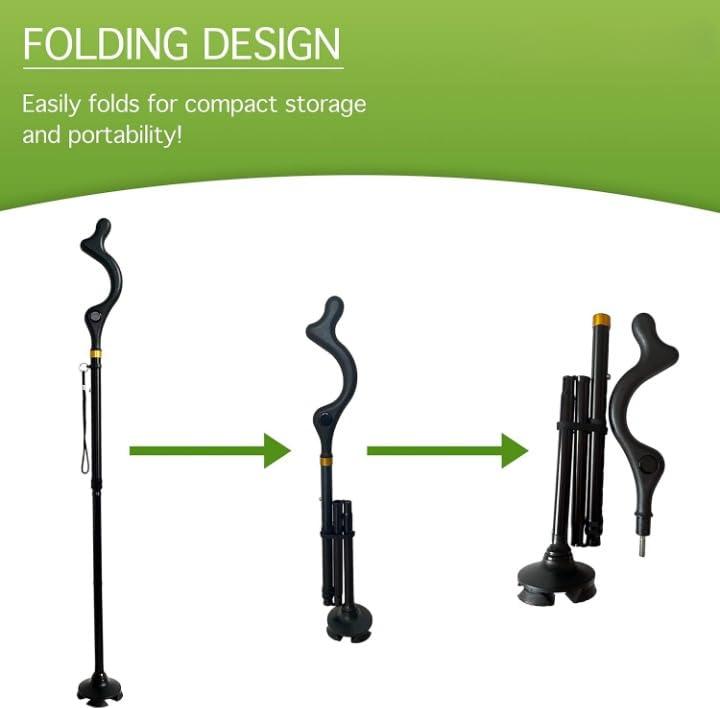 Fariox FARIOX Straight Up Cane Folding Self-Standing, Anti Slip and Height Adjustable for Balance and Comfort, Suitable for Men, Women and Seniors