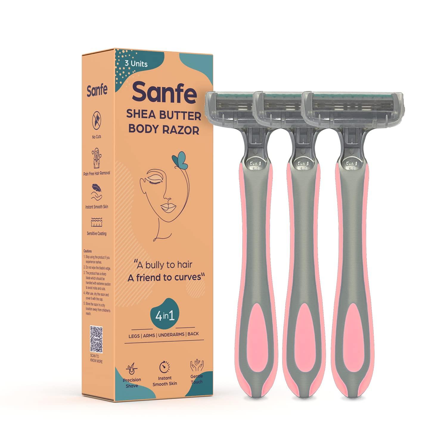 Sanfe Sanfe Shea Butter Body Razor, 50 g, Pack of 3 & Sanfe Glide Reusable Face & Eyebrow Razor For Women - 3 pcs